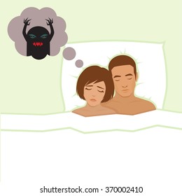 nightmare, vector cartoon illustration of person having bad dreams