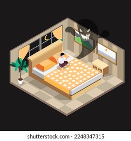 Nightmares in Children isometric 3d vector illustration concept for banner, website, illustration, landing page, flyer, etc.