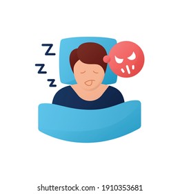 Nightmares flat icon. Night terror. Sleep disorder. Healthy sleeping concept. Sleep problems treatment. Stress symptom. Health care. Color isolated vector illustration