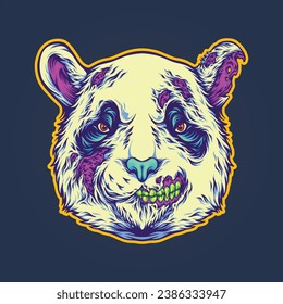 Nightmares que asustan a los panda cabeza zombie vectorial ilustraciones para el logo de su trabajo, camisetas de mercadería, pegatinas y diseños de etiquetas, afiches, tarjetas de felicitación compañía comercial o marcas