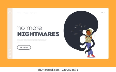 Nightmires Fear Landing Page Template. Child Character Terrified Of Someone Lurking In The Dark, Moody And Suspenseful Image For Horror Or Thriller Content. Cartoon People Vector Illustration