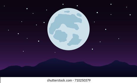 Nightscape mountain with full moon vector illustration