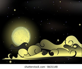 Nightsky with full moon and clouds