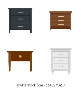 Nightstand bedside icons set. Flat illustration of 4 nightstand bedside vector icons isolated on white