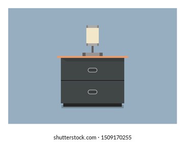 Nightstand with bedside lamp. Simple flat illustration.