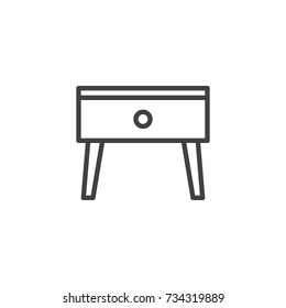 Nightstand bedside table line icon, outline vector sign, linear style pictogram isolated on white. Symbol, logo illustration. Editable stroke