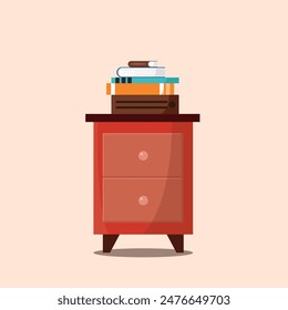 A nightstand with books. Vector illustration in cartoon style.