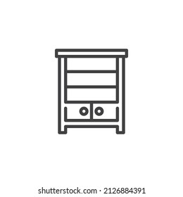Nightstand cabinet line icon. linear style sign for mobile concept and web design. Bedside table furniture outline vector icon. Symbol, logo illustration. Vector graphics