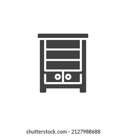 Nightstand cabinet vector icon. filled flat sign for mobile concept and web design. Bedside table furniture glyph icon. Symbol, logo illustration. Vector graphics