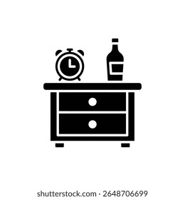 Nightstand with Clock and Bottle Relaxation Icon