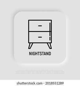 Nightstand with drawers thin line icon. Storage furniture, element of interior. Modern vector illustration.