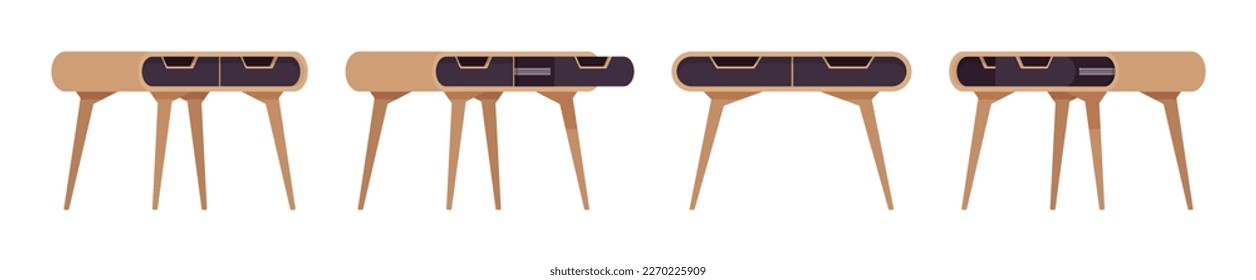 Nightstand furniture set, rectangle with storage drawer. Side accent table, perfect night stand, living room, bedroom. Vector flat style cartoon home, office articles isolated on white background