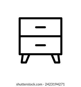 Nightstand icon. Black contour linear silhouette. Editable strokes. Front view. Vector simple flat graphic illustration. Isolated object on a white background. Isolate.