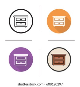 Nightstand icon. Flat design, linear and color styles. Bedside table. Isolated vector illustrations