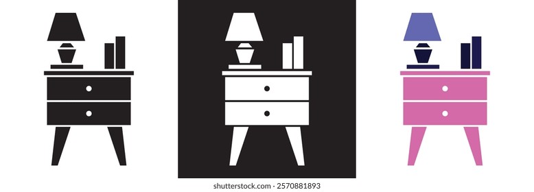 Nightstand  icon.  isolated on white and black background. vector illustration. EPS 10

