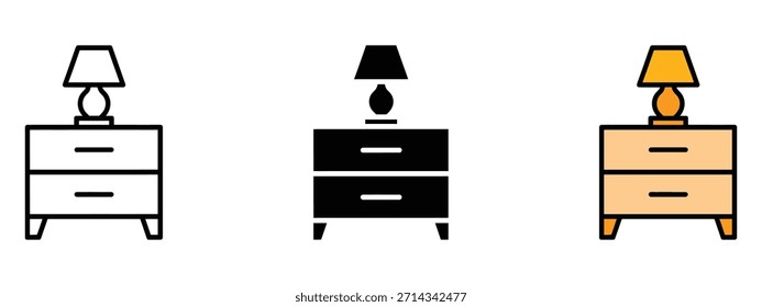 Vector de icono de mesa de noche. Símbolo de la lámpara de mesita de noche con encanto. Ilustración vectorial.