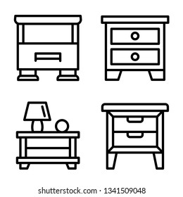Nightstand icons set. Outline set of nightstand vector icons for web design isolated on white background
