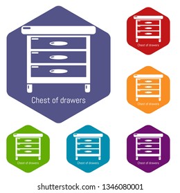 Nightstand icons vector colorful hexahedron set collection isolated on white