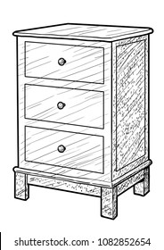 Nightstand illustration, drawing, engraving, ink, line art, vector