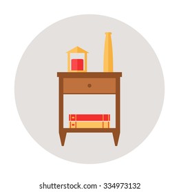 Nightstand. Isolated nightstand icon on background. Wooden furniture for bedroom. Bedside table icon. Flat style vector illustration. 