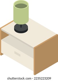 Nightstand with lamp. Bedside table furniture isometric icon