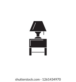  nightstand with a lamp black vector concept icon.  nightstand with a lamp flat illustration, sign