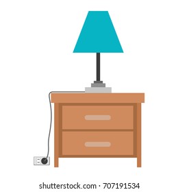 nightstand with lamp in colorful silhouette on white background vector illustration