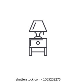  nightstand with a lamp vector line icon, sign, illustration on background, editable strokes