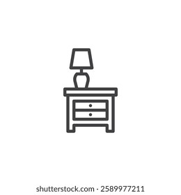 Nightstand line icon. linear style sign for mobile concept and web design. A small bedside table with a lamp outline vector icon. Bedroom essentials symbol, logo illustration. Vector graphics