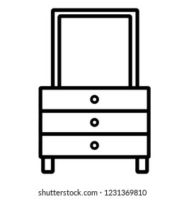 Nightstand with mirror outline icon Drawer simple line vector icon