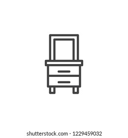 Nightstand with mirror outline icon. linear style sign for mobile concept and web design. Drawer simple line vector icon. Symbol, logo illustration. Pixel perfect vector graphics