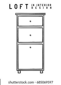 Nightstand. Outline. Loft in interior design eps 10 illustration