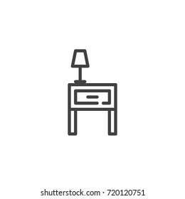 Nightstand and reading lamp line icon, outline vector sign, linear style pictogram isolated on white. Symbol, logo illustration. Editable stroke