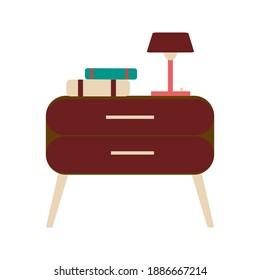 Nightstand set with books and lamp Flash vector illustration