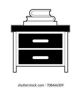 nightstand with stack books black color section silhouette on white background vector illustration vector illustration