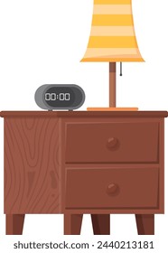 Nightstand table with lamp and alarm clock cartoon furniture