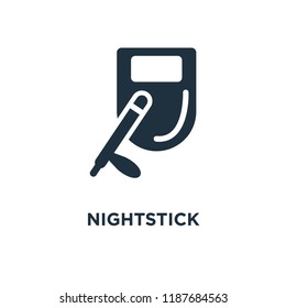 Nightstick icon. Black filled vector illustration. Nightstick symbol on white background. Can be used in web and mobile.