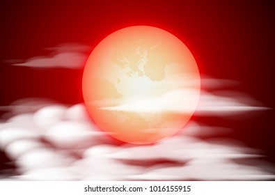 Nighttime background with moon blood, clouds and sky. Moonlight night. Vector