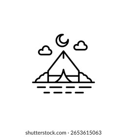 Aventura De Camping Noturno Em Linha Minimalista Arte Estilo Ilustração