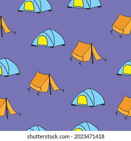 ilustración de tienda sobre fondo azul. vector dibujado a mano. icono del campamento.