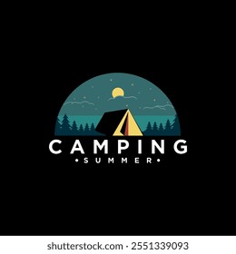 Diseño de ilustración de carpa de camping nocturno. Icono de aventura al aire libre