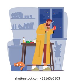 Nighttime Eating, Unhealthy Habit Where A Character Consumes Food Excessively During The Night, Often Leading To Weight Gain And Disrupted Sleep Patterns. Cartoon People Vector Illustration