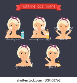 Nighttime Face Care Routine. Everyday Skincare And Makeup.