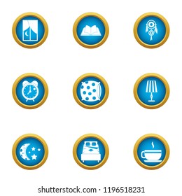 Nighttime icons set. Flat set of 9 nighttime vector icons for web isolated on white background