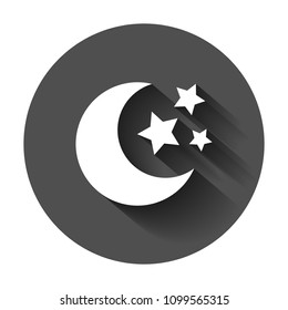 Nighttime moon and stars vector icon in flat style. Lunar night illustration with long shadow. Moon business concept.