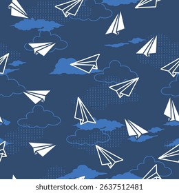 Nighttime Navigators Paper Airplane Art Pattern can be use for background, template, and apparel design