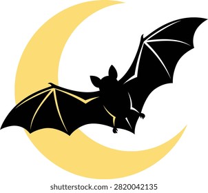 Nighttime nocturnal creature graphic with crescent moon backdrop. Ideal for Halloween themes spooky designs or concepts of mystery and darkness.