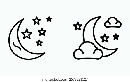 nighttime outline or line icon design bundle.