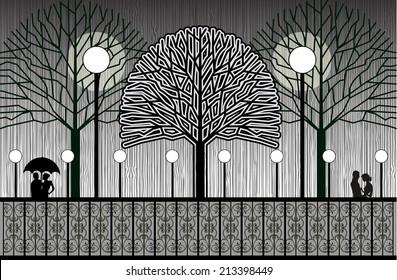 Nighttime park with couples