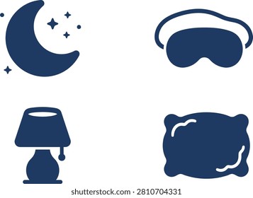Nighttime relaxation essentials featuring a crescent moon, sleep mask, lamp, and pillow